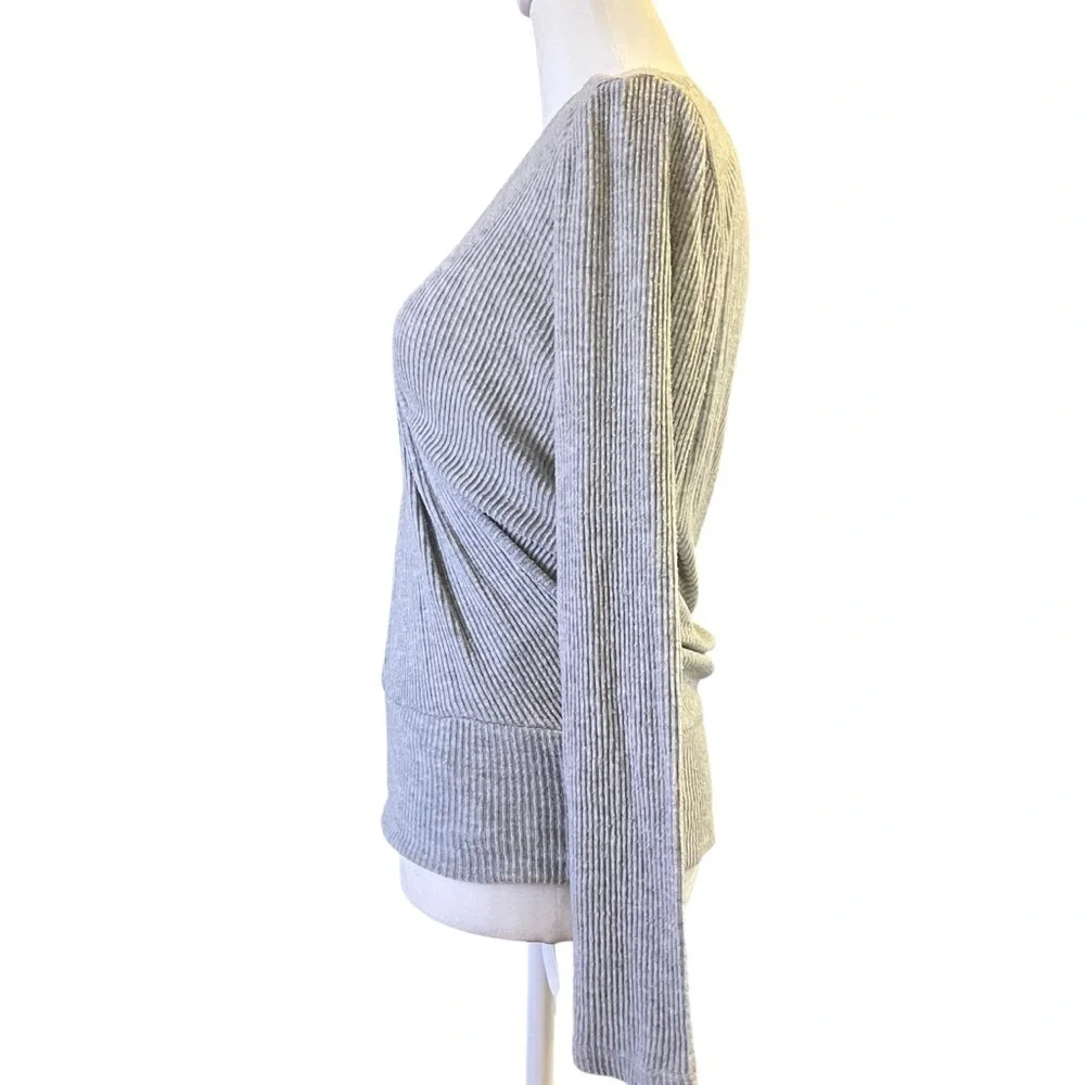 White House Black Market Women's Gray Ribbed Wrap Top XS Yoga Comfort